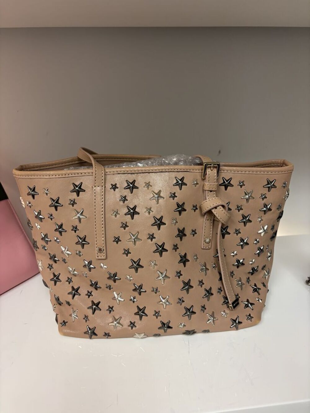 Jimmy Choo Sasha Nude Leather Star Studded Tote